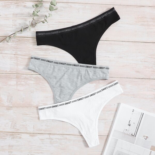 

3pack Letter Tape Panty Set, Multicolor