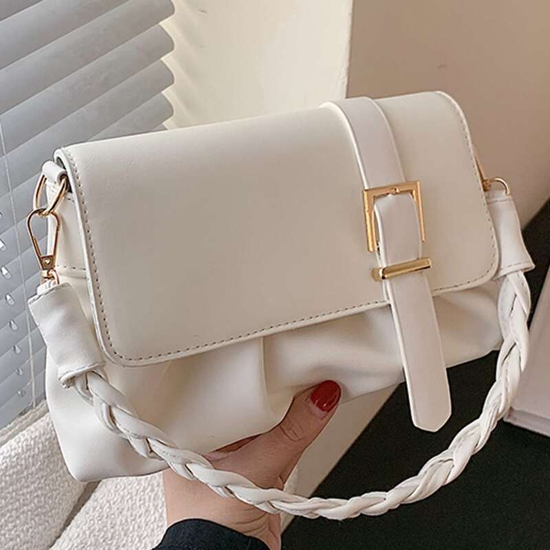 Ruched Shoulder Bag, White