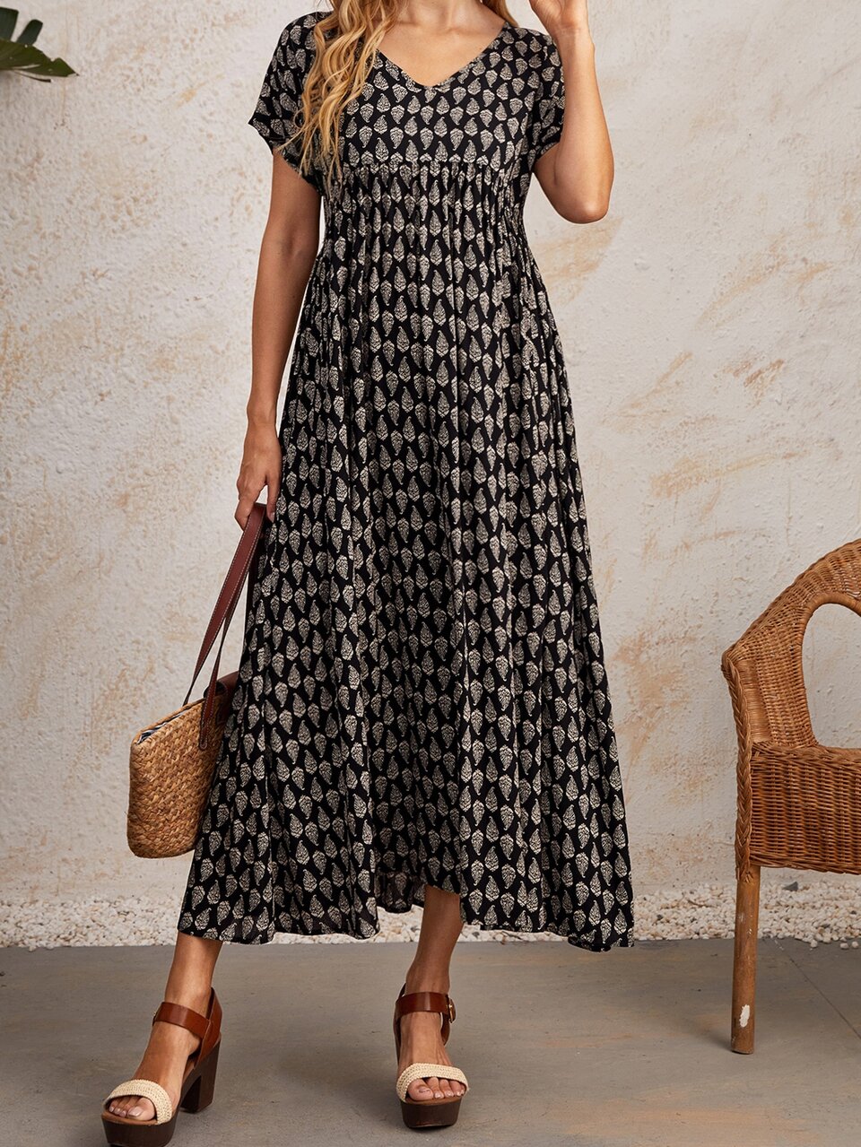 Allover Print High Waist Dress