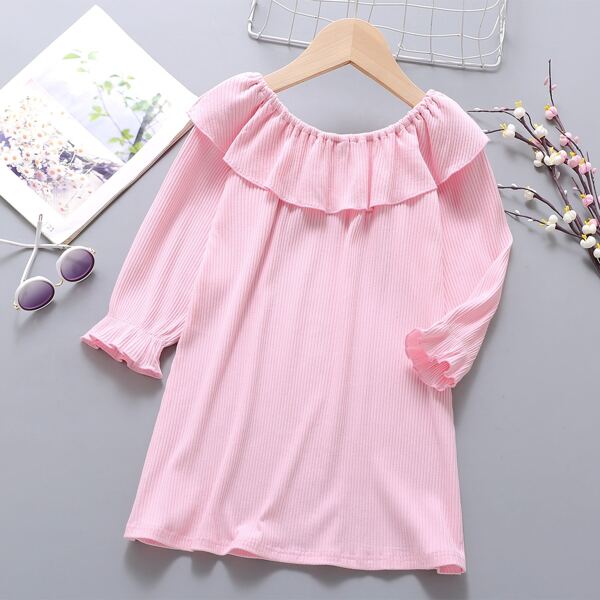 

Girls Ruffle Trim Flounce Sleeve Tee Dress, Baby pink