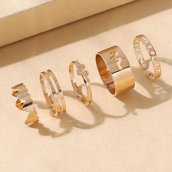 

5pcs Snake Decor Ring, Gold