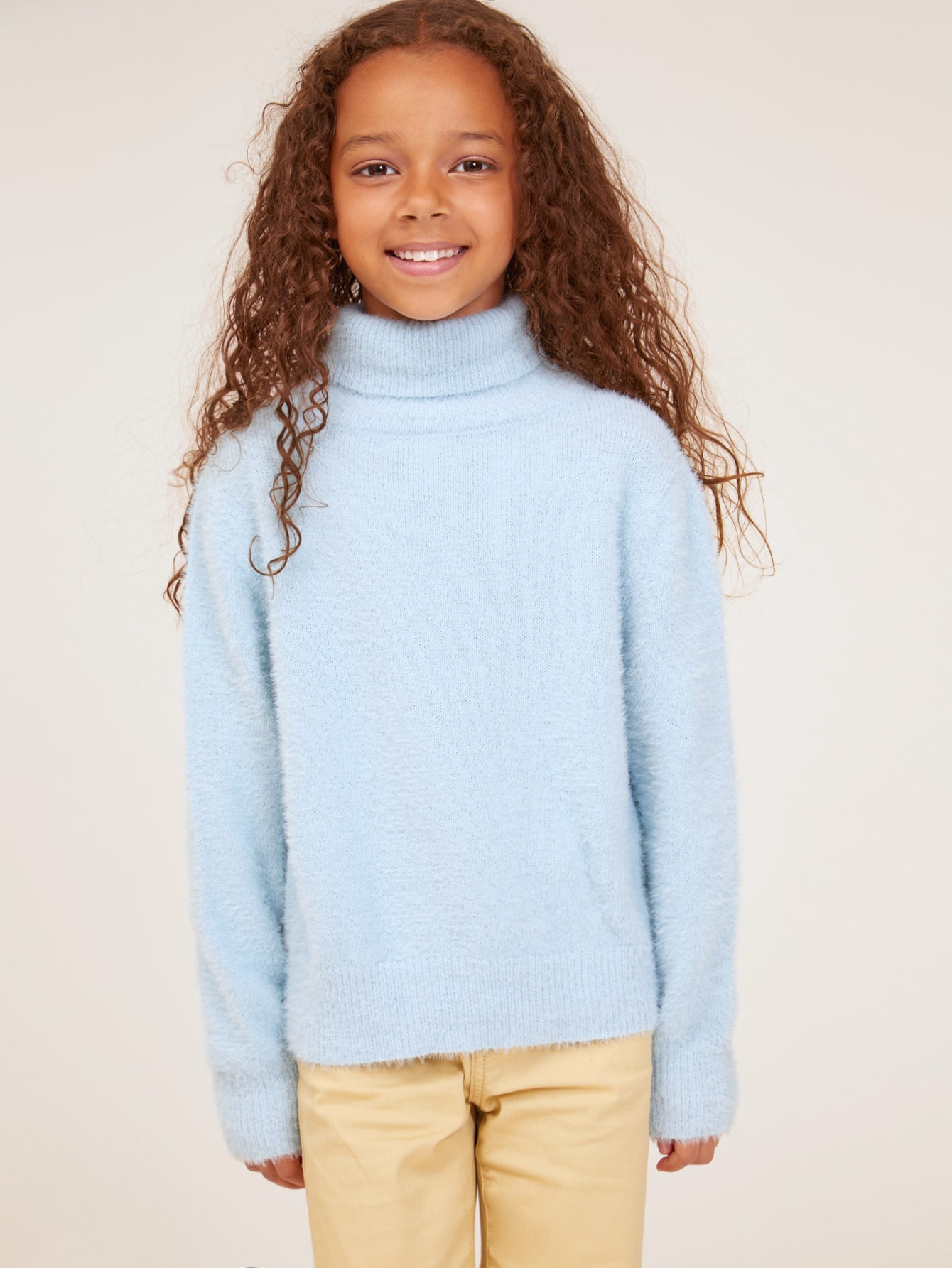 SHEIN BASICS Fille Pull Col Roul En Maille Pelucheuse Shein Basics Fille Pull Col Roul En Maille Pelucheuse