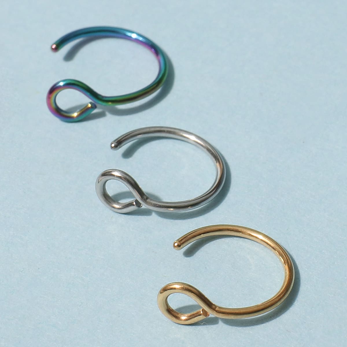 

3pcs Structured Nose Ring, Multicolor