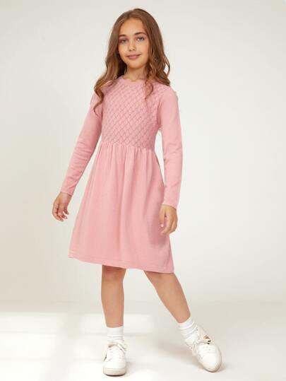 SHEIN Girls Split Hem Pointelle Knit Sweater Dress