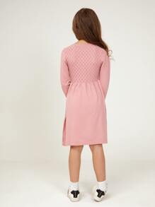 SHEIN Girls Split Hem Pointelle Knit Sweater Dress - Coral Pink - View 2