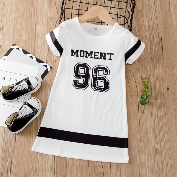 

Toddler Girls Letter Graphic Colorblock Tee Dress, White