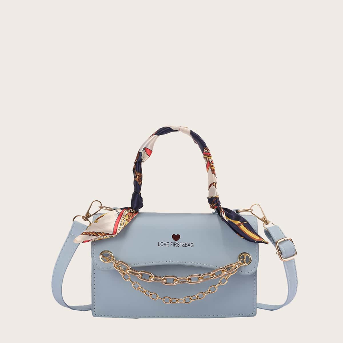 

Letter Chain Decor Satchel Bag, Blue