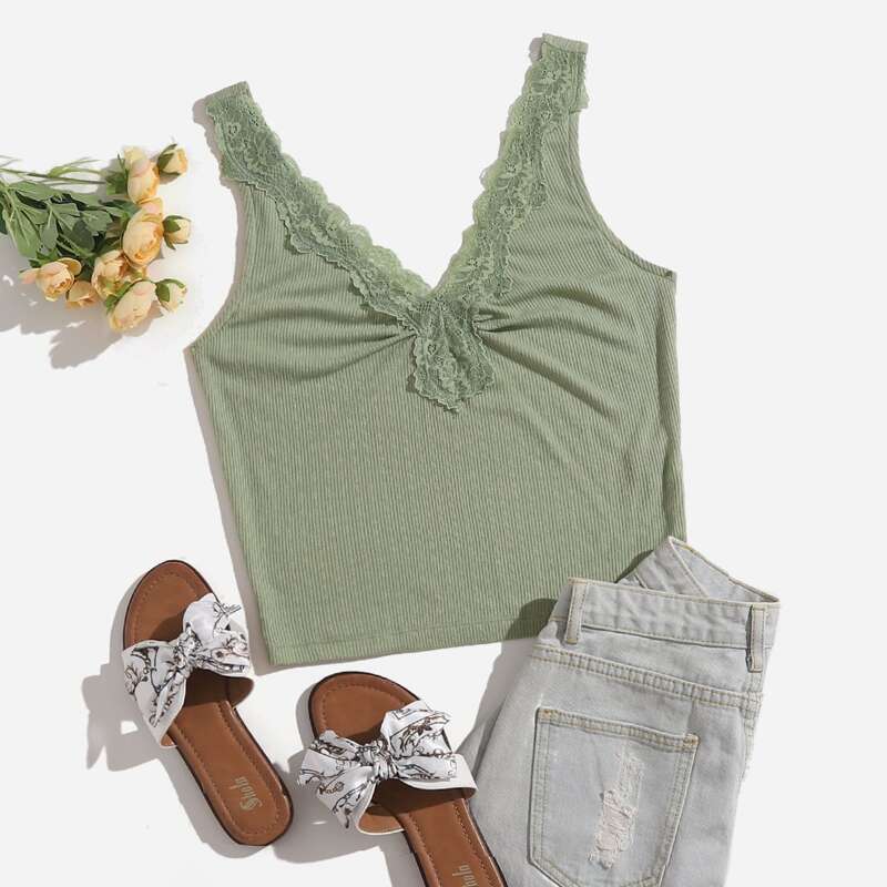 

Lace Trim Sleep Tank Tops, Mint green