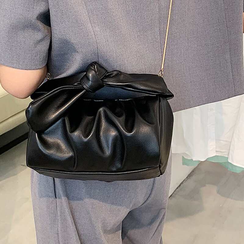 

Bow Decor Ruched Bag, Black