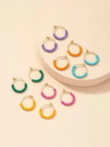 6pairs Beaded Hoop Earrings - Multicolor - View 1