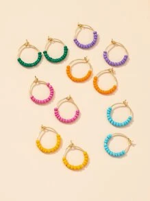 6pairs Beaded Hoop Earrings - Multicolor - View 2