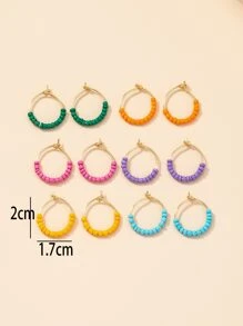 6pairs Beaded Hoop Earrings - Multicolor - View 3