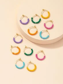 6pairs Beaded Hoop Earrings - Multicolor - View 4