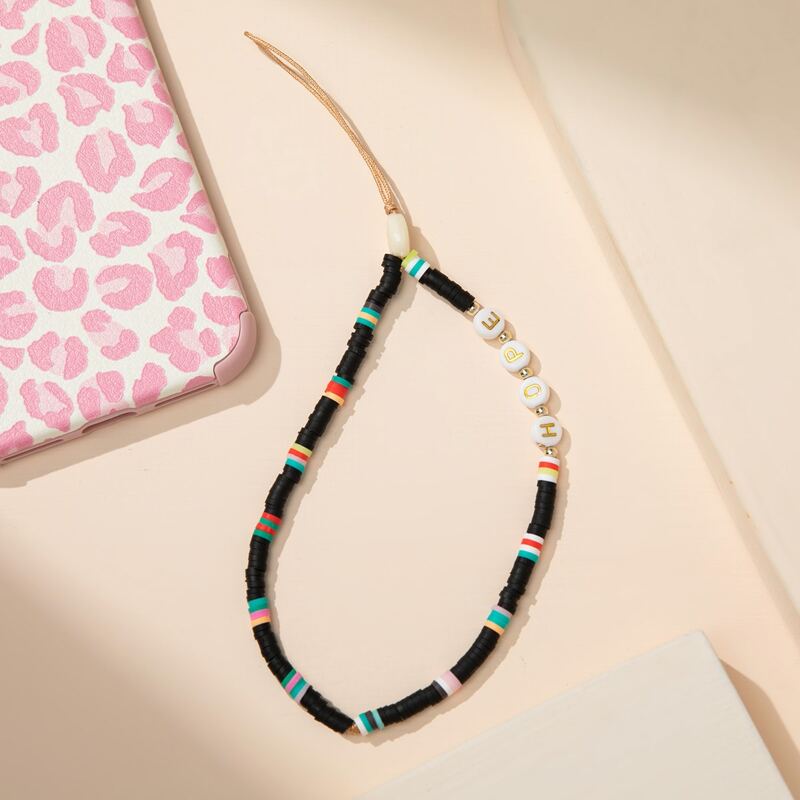 

1pc Letter Beaded Phone Lanyard, Black