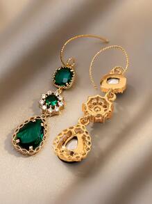 Bông tai giọt nước trang trí rhinestone - màu xanh lá - Xem 2