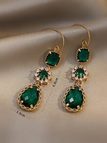 Bông tai giọt nước trang trí rhinestone - màu xanh lá - Xem 3