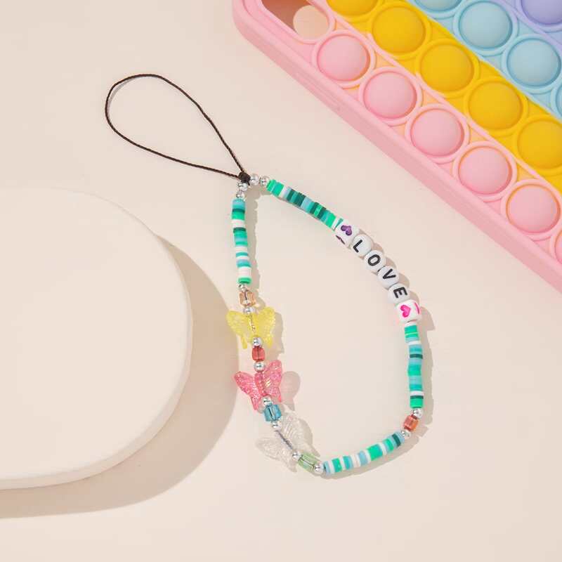 

1pc Letter Beaded Phone Lanyard, Multicolor