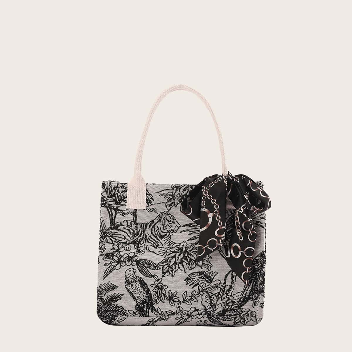 

Animal Pattern Bow Decor Tote Bag, Black and white