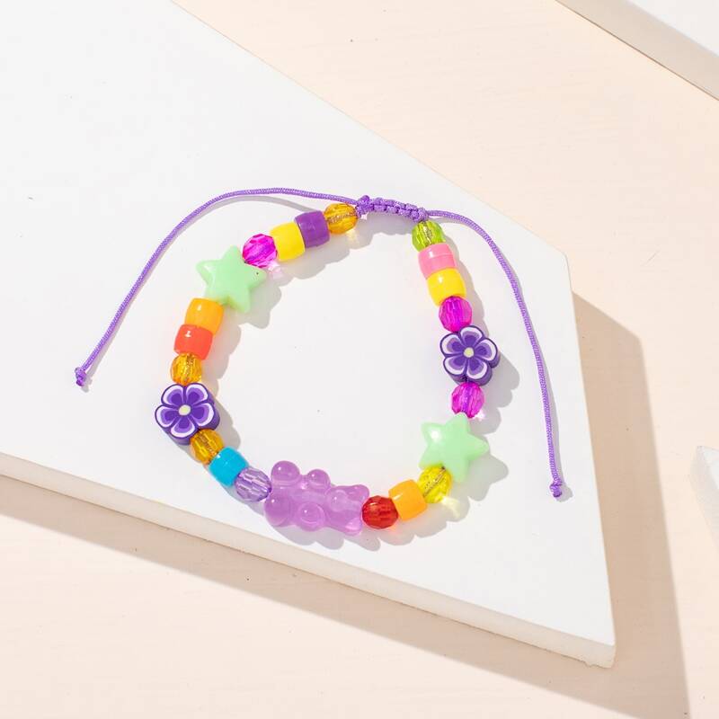 

Bear & Flower Beaded Bracelet, Multicolor