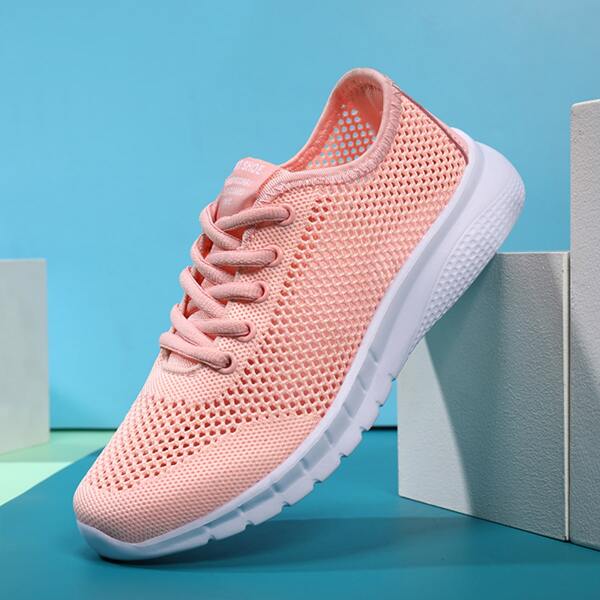 

Minimalist Lace-up Front Knit Running Shoes, Pink