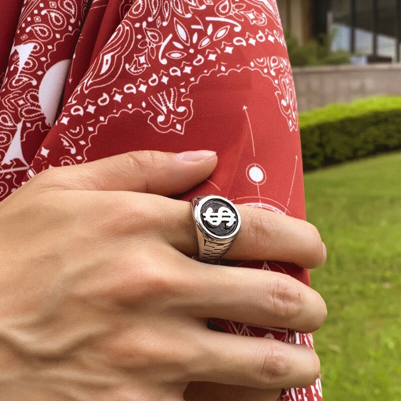 

Guys Metal Engraved Ring, Antique silver