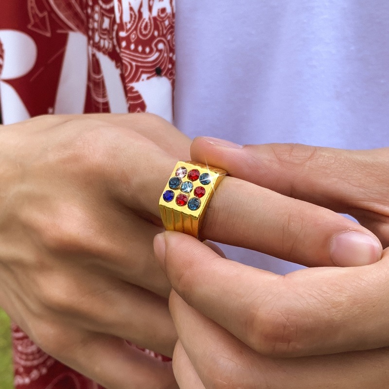 

Guys Rhinestone Decor Ring, Gold
