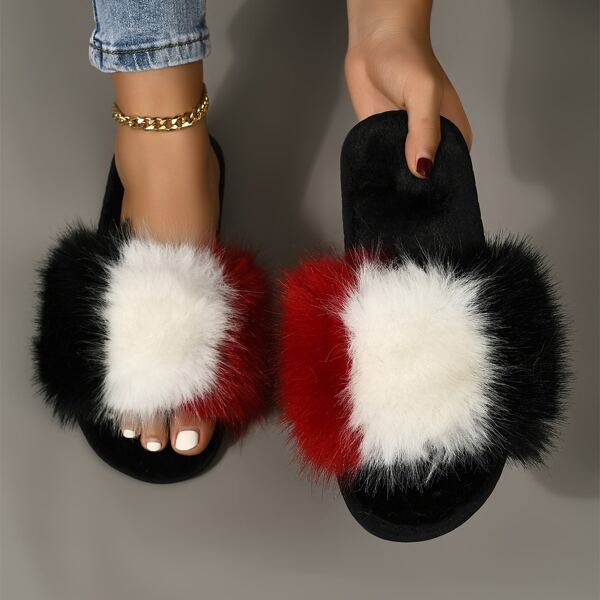

Colorblock Fluffy Bedroom Slippers, Multicolor