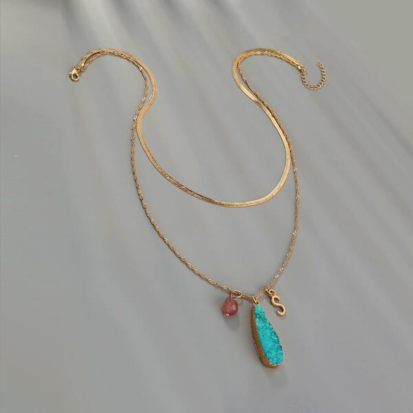 

Letter Charm Layered Necklace, Multicolor