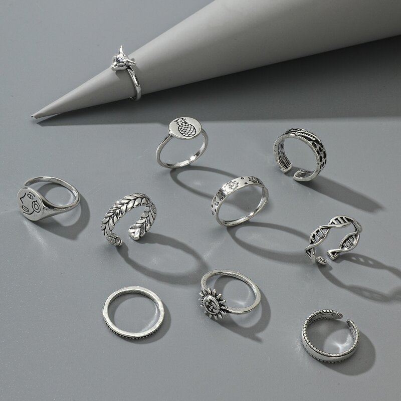 

10pcs Sun Decor Ring, Antique silver