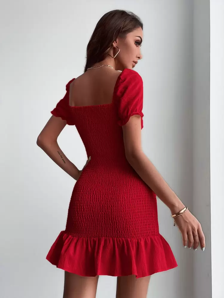 shirred ruffle hem fitted dress Amazon.com: Neeno Women's Dresses Shirred Bodice Ruffle Hem Dress Dress for  Women (Color : Baby Pink, Size : Large) : Clothing, Shoes & Jewelry