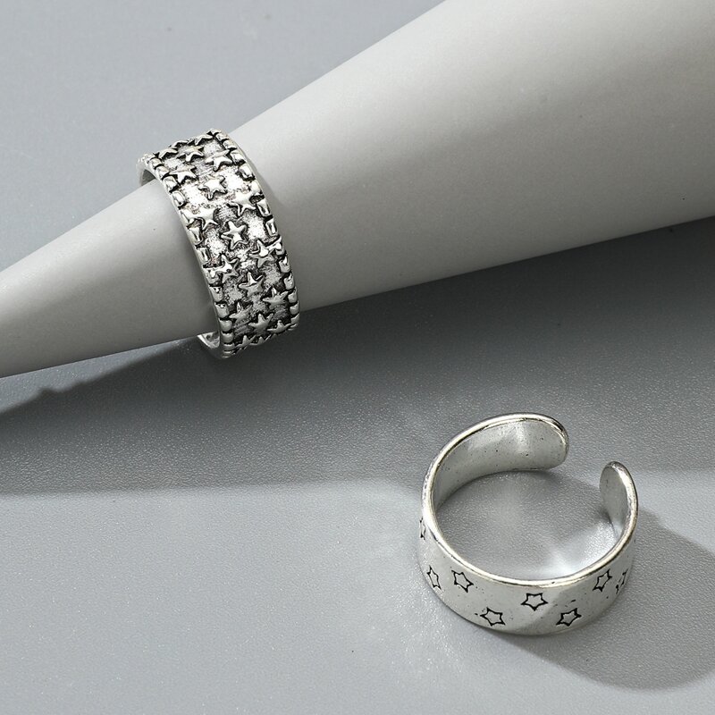 

2pcs Star Decor Ring, Antique silver