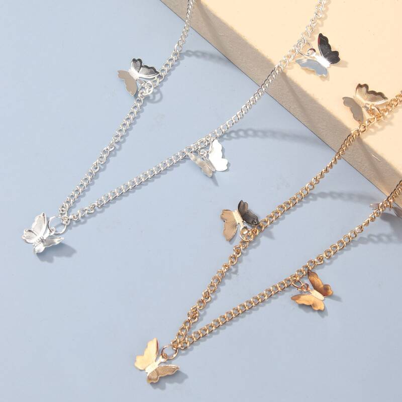 

2pcs Butterfly Charm Necklace, Gold