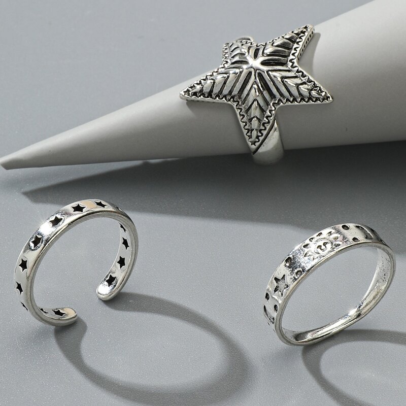 

3pcs Star Design Ring, Antique silver