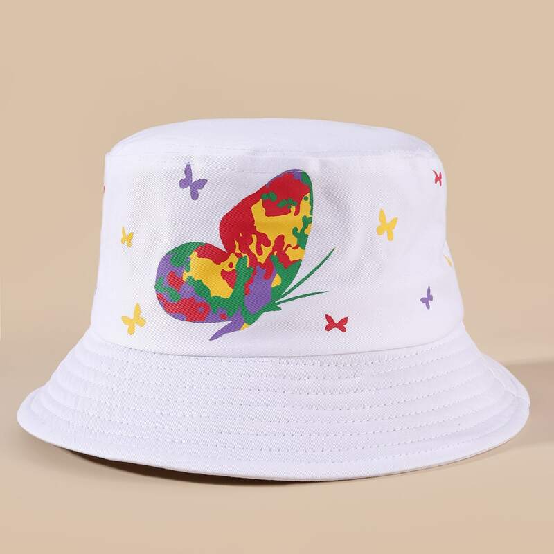 

Butterfly Print Bucket Hat, White