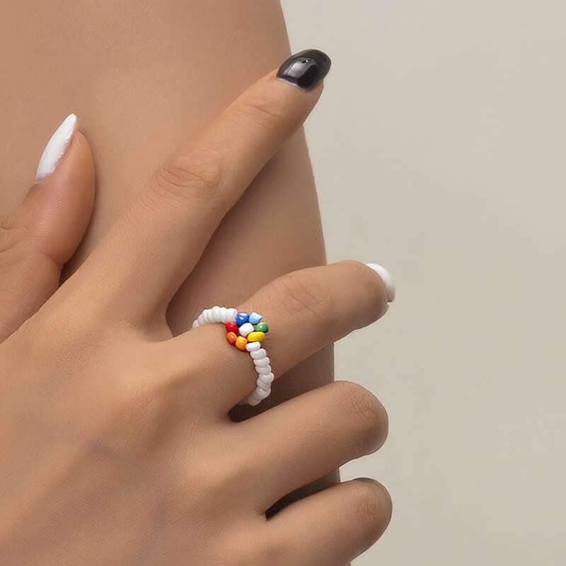

1pc Flower Beaded Ring, Multicolor
