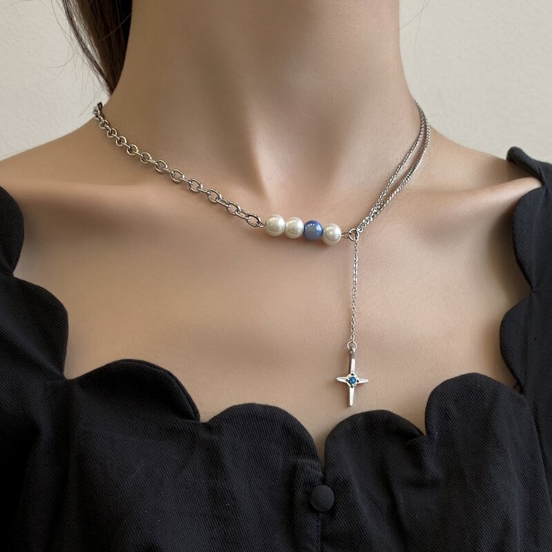 

Faux Pearl Decor Chain Necklace, Silver