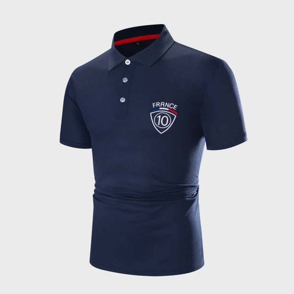

Men Number And Letter Embroidery Polo Shirt, Navy blue