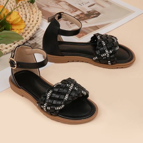 

Toddler Girls Rhinestone Decor Ankle Strap Sandals, Black