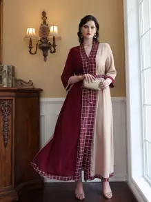 Mulvari Vestido con cinturón de cuadros de color combinado - Multicolor - Ver 1