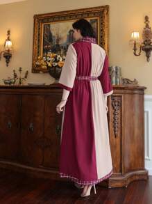 Mulvari Vestido con cinturón de cuadros de color combinado - Multicolor - Ver 2