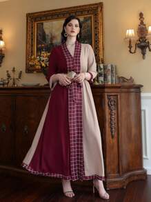 Mulvari Vestido con cinturón de cuadros de color combinado - Multicolor - Ver 3