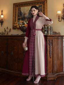 Mulvari Vestido con cinturón de cuadros de color combinado - Multicolor - Ver 4