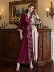 Mulvari Vestido con cinturón de cuadros de color combinado - Multicolor - Ver 5