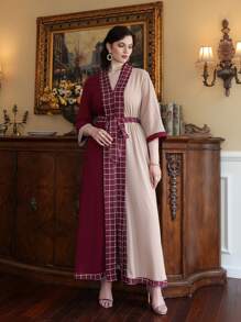 Mulvari Vestido con cinturón de cuadros de color combinado - Multicolor - Ver 6