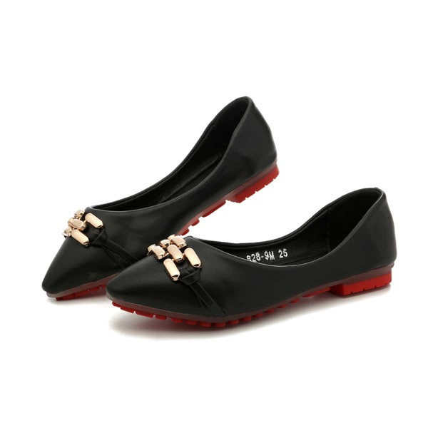 

Girls Metal Decor Point Toe Ballet Flats, Black