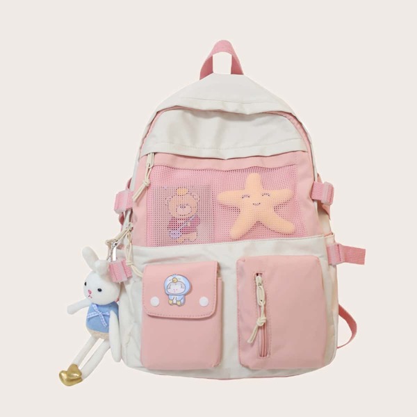 

Doll Decor Colorblock Backpack, Pink