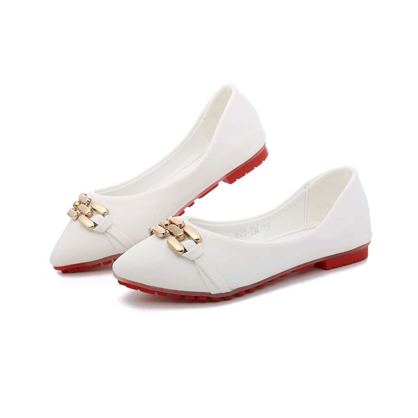 

Girls Metal Decor Point Toe Ballet Flats, White