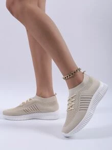 簡約風針織拼貼女士路跑步鞋