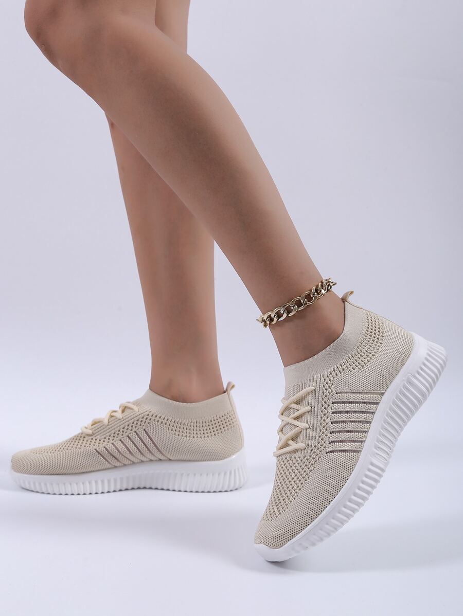 簡約風針織拼貼女士路跑步鞋