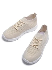 簡約風針織拼貼女士路跑步鞋